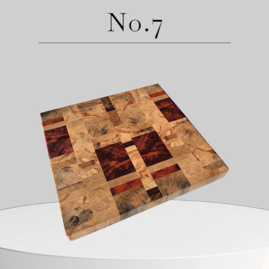 Exklusives Stirnholz Manufaktur Schneidebrett Edelholz Padouk trifft Buche, Wallnuss und ein Silberstreifen Birke No.7