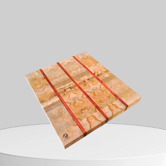 Exklusives Stirnholz Manufaktur Schneidebrett Japan Style Edelholz Padouk trifft Buche No.8