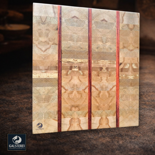 Exklusives  Stirnholz Manufaktur Schneidebrett Japan Style Edelholz Padouk trifft Buche No.8